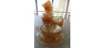Service 12 tasses/soucoupes café rose orangé irisé Gondolo