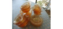 Service 12 tasses/soucoupes café rose orangé irisé Gondolo