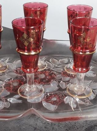 Service plat et verres vintage