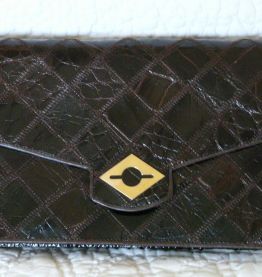 Sac pochette vintage marron vernis croco