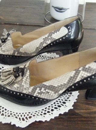 Escarpins "Evelins" Cuir et Python 36,5 - 37 Vintage 
