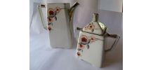Cafetière carrée et sucrier porcelaine décorée
