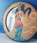 Petit miroir rond asiatique en bois