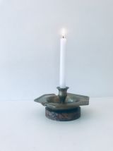 Cendrier ancien bronze et noyer, bougeoir ancien