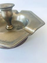 Cendrier ancien bronze et noyer, bougeoir ancien