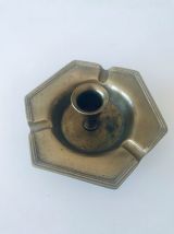 Cendrier ancien bronze et noyer, bougeoir ancien