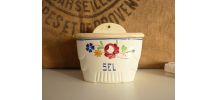 Jolie boîte à sel en céramique peinte à la main Luneville