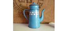 Cafetière ancienne en tôle émaillée bleue lustucru