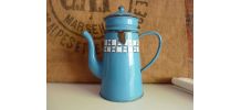Cafetière ancienne en tôle émaillée bleue lustucru