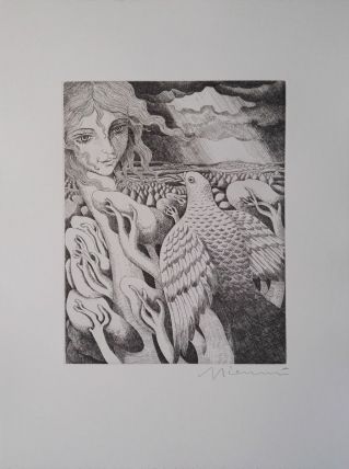 Gravure originale signée G. GIANNINI Alice au pays des M
