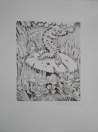 Gravure originale signée G. GIANNINI Alice au pays des M