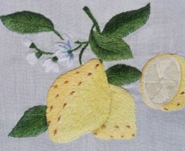 Nappe en coton brodée main  au point "passé empiètant"