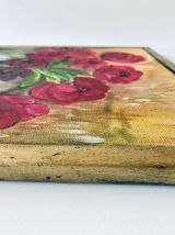 Peinture ancienne, nature morte bouquet de pivoines, huile s