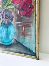Peinture ancienne, nature morte bouquet de pivoines, huile s