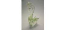 2 cygnes Murano verre blanc incrustés vert et blanc