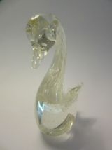 2 cygnes Murano verre blanc incrustés vert et blanc