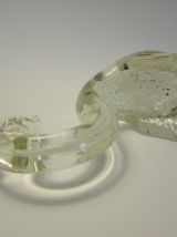 2 cygnes Murano verre blanc incrustés vert et blanc