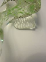 2 cygnes Murano verre blanc incrustés vert et blanc