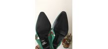 Escarpins type mules vintage en daim vert
