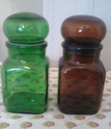 vintage années 1970 Pots en verre translucide coloris vert e