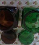 vintage années 1970 Pots en verre translucide coloris vert e