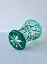 Vase art déco en cristal double vert taillé