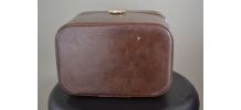 Vanity case vintage en cuir avec tissu écossais et miroir à 