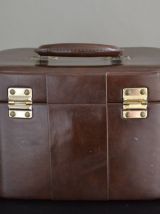 Vanity case vintage en cuir avec tissu écossais et miroir à 