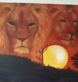 Tableau - Peinture a l'huile originale - Les lions