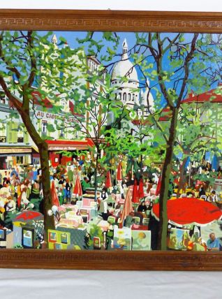 Huile sur panneau de bois thème Montmartre