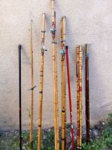 Lot de canne a peche en bambou avec molinet