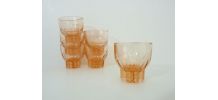 Lot de 6 verres anciens à digestif, verre pressé rose
