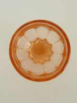 Lot de 6 verres anciens à digestif, verre pressé rose