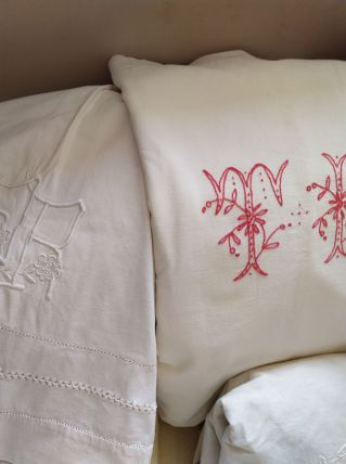 Drap ancien, brodé, lin, coton,mixte