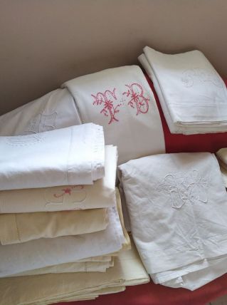 Drap ancien, brodé, lin, coton,mixte