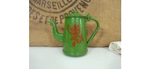 Petite cafetière, théière ancienne en tôle émaillée verte 