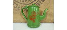 Petite cafetière, théière ancienne en tôle émaillée verte 