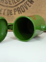 Petite cafetière, théière ancienne en tôle émaillée verte 