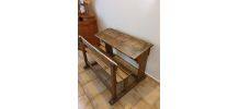Pupitre écolier 1950 avec encriers en verre bois macif