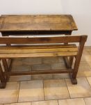 Pupitre écolier 1950 avec encriers en verre bois macif