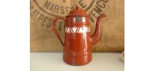 Petite cafetière, théière ancienne en tôle émaillée marron 