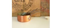 Lot de 5 casseroles " Fabrication française " en cuivre 