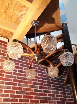 lustre scandinave en teck et chome 1960 