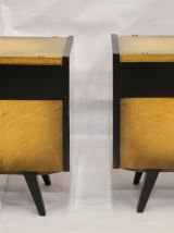 Paire de tables de chevet restaurée et relookée pied compas.