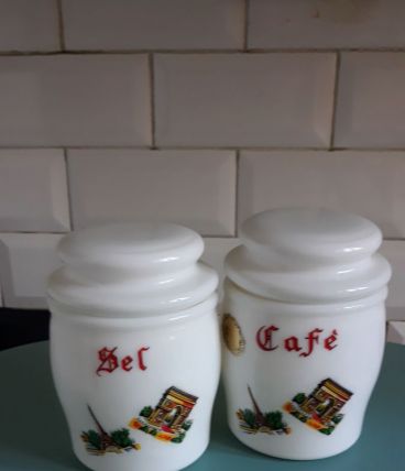 2 pots de cuisine  1960 en opaline Egizia Italie
