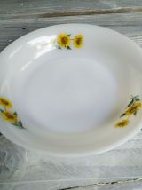 Plat de service, plat creux vintage Arcopal modèle tournesol