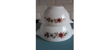2 bols Pyrex France rare motif Eglantines 1960