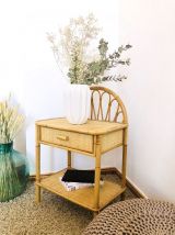 Table de chevet ou d'appoint en rotin &amp; bambou