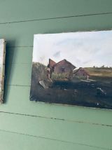 Peinture sur toile 1900, paysage d’alpage