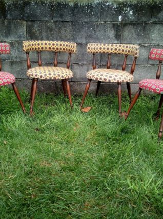 Fauteuil 60's 70's tissu rouge ou jaune  vintage retro